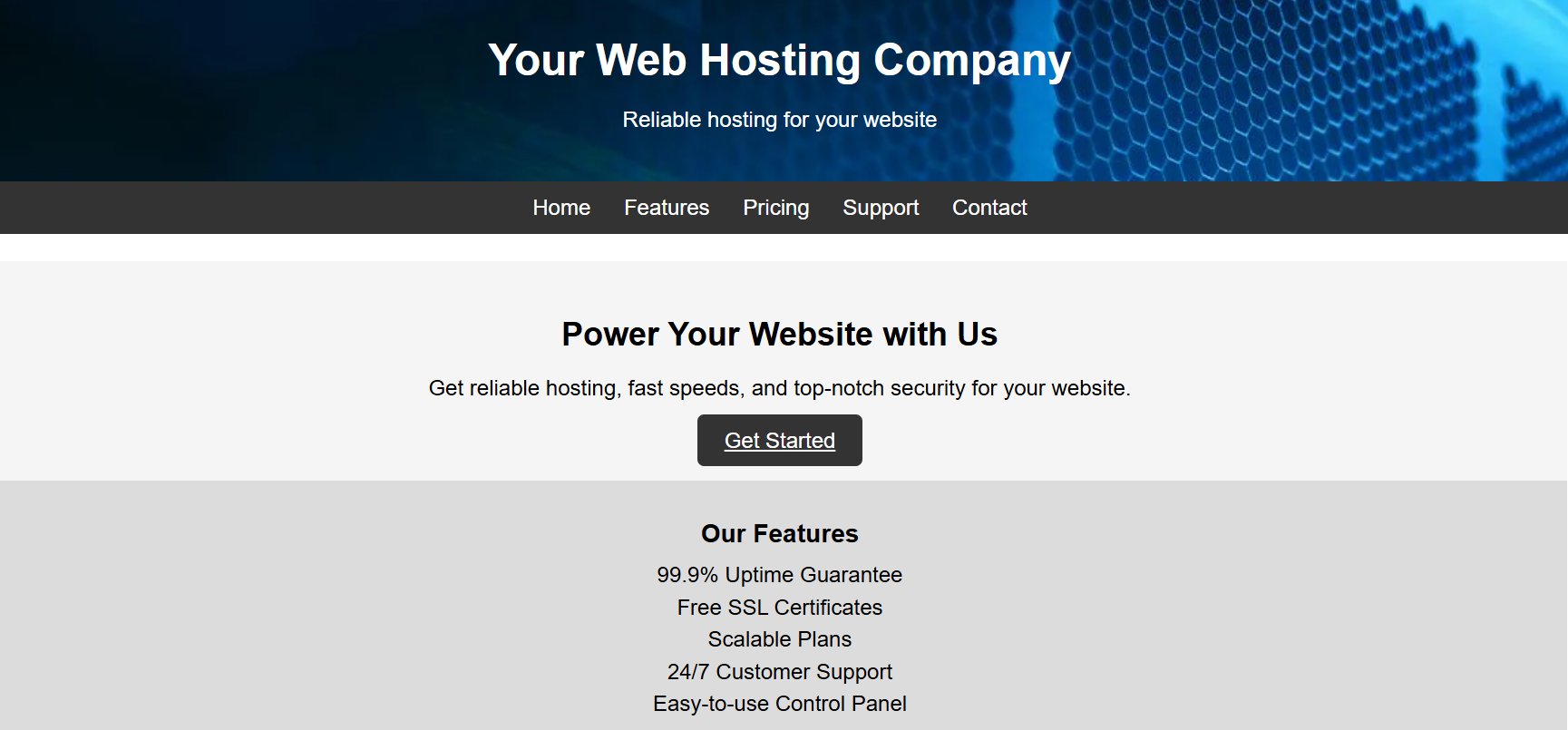 Web Hosting Sample Website